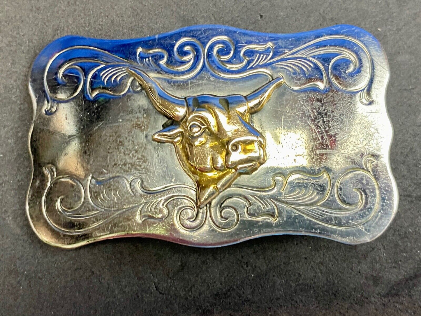 Vintage Chaimbers Nickel Silver Cow Steer Head bust belt buckle