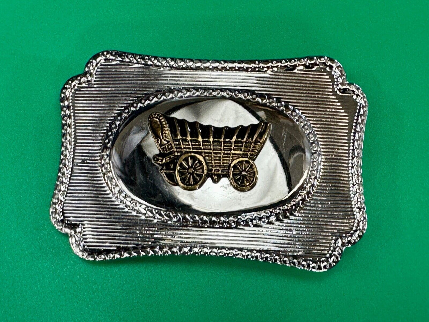 Vintage Covered Wagon - western two tone outlined belt buckle