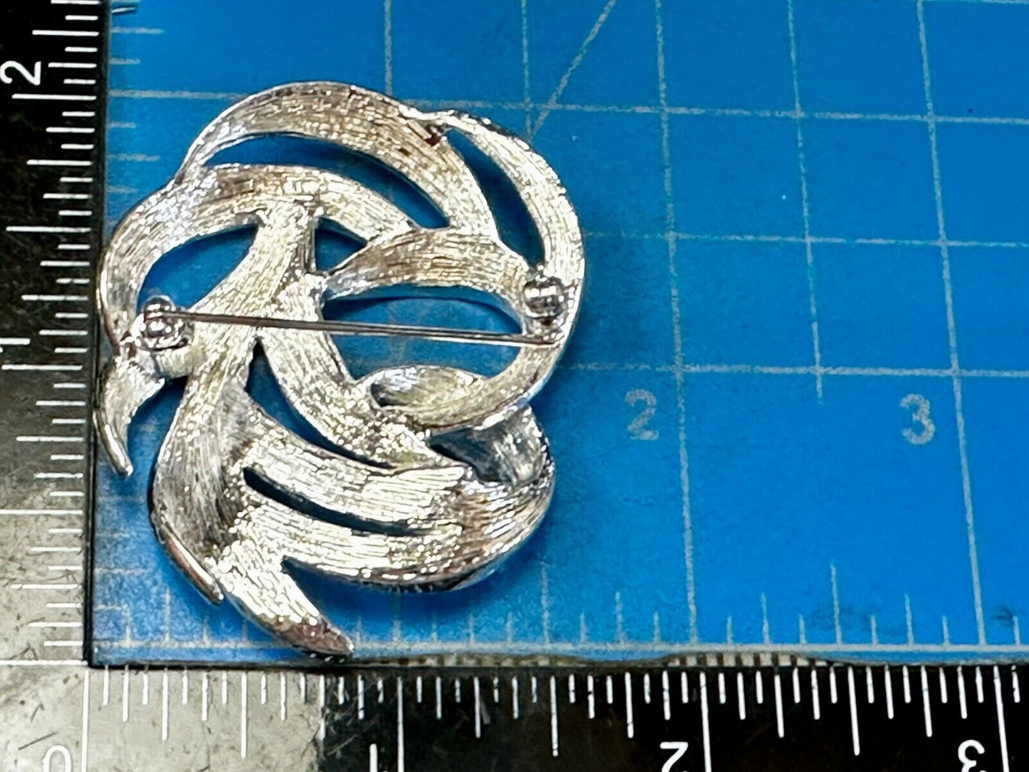 Swirled Curled Silver Tone Vintage Brooch Pin Signed Monet