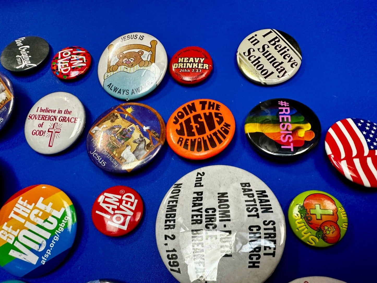 20 Religious Button Pins Pinbacks Mixed Lot Grab Bag Resale Gifts!