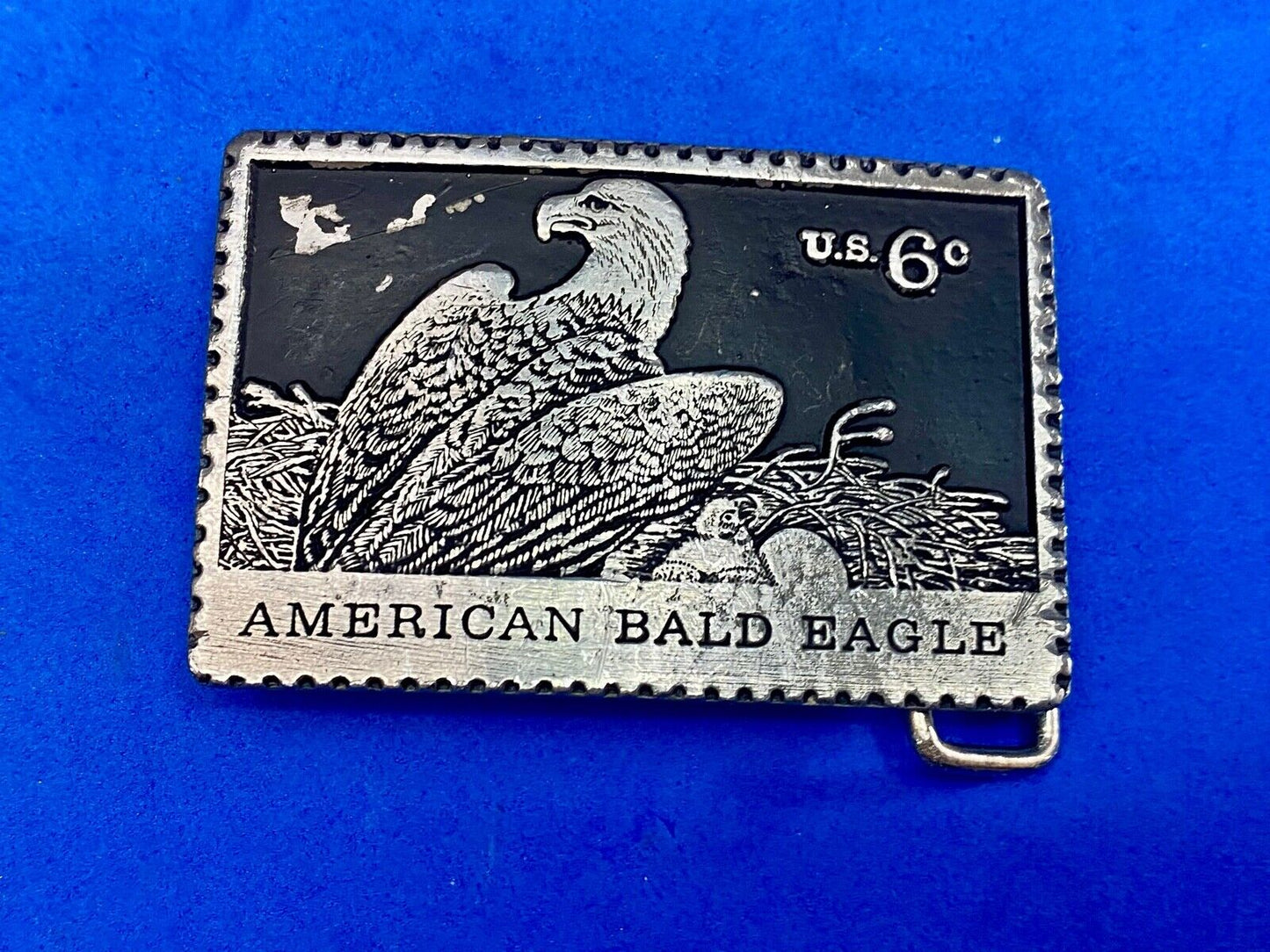 Vintage American Bald Eagle Postal Stamp Collectors Solid Pewter Belt Buckle