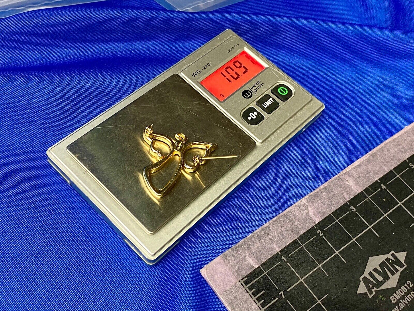 Vintage AJMC Angel Cutout Gold Tone with Rhinestone Brooch Pin Costume Jewelry