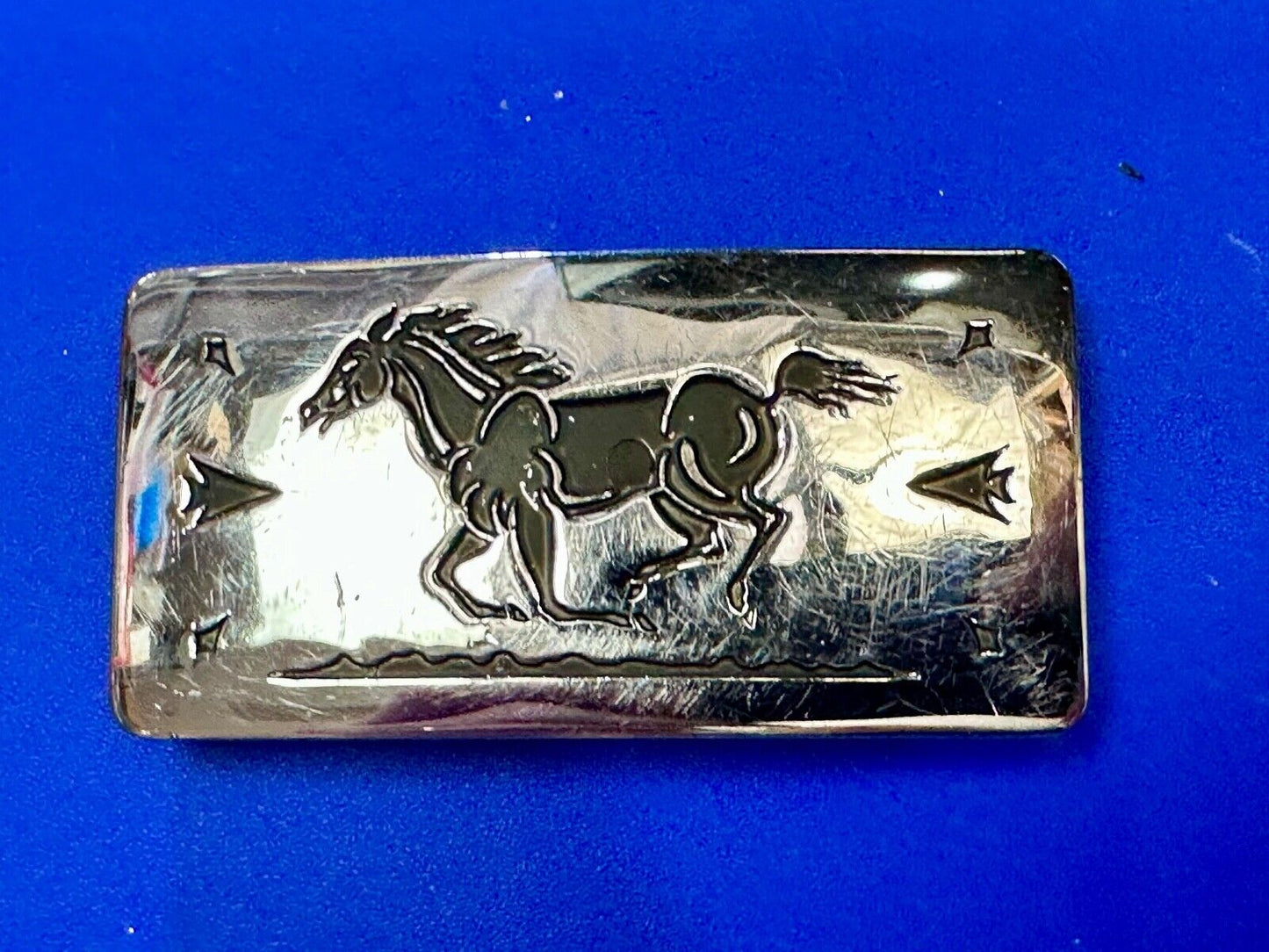 Vintage Chambers Horse Running Mustang W/ Arrows nickel silver Belt Buckle