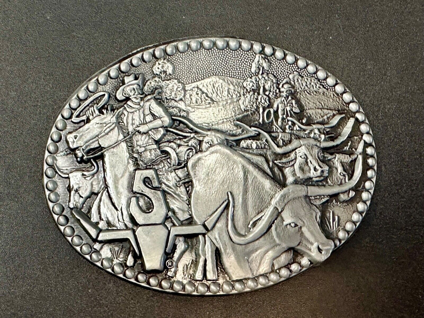 Vintage ADM Zee Series Belt Buckle Cowboys Longhorn Cattle Drives Western