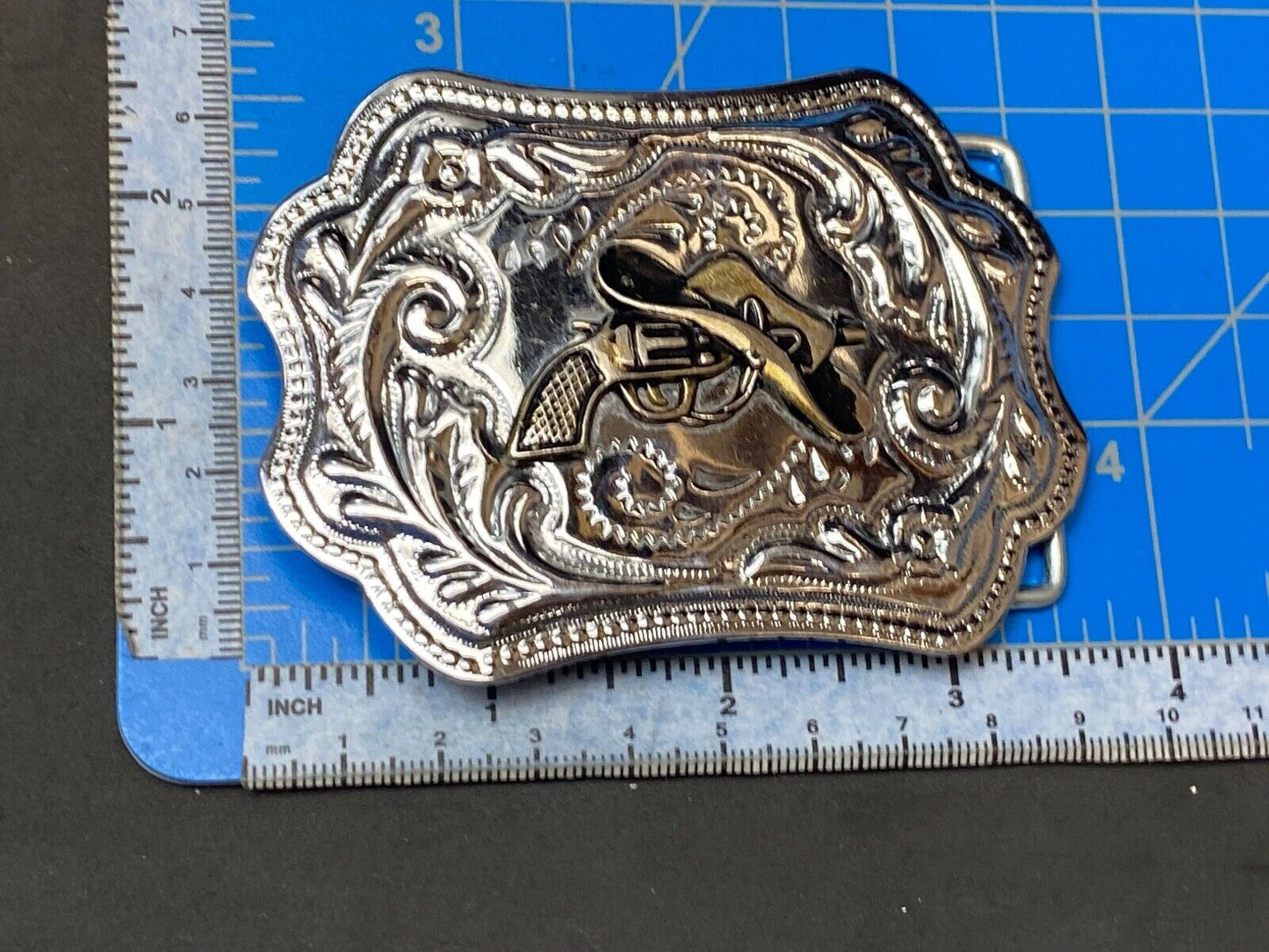 Vintage Cowboy Hat & Revolver Pistol Western Belt Buckle Cap Gun Buckle