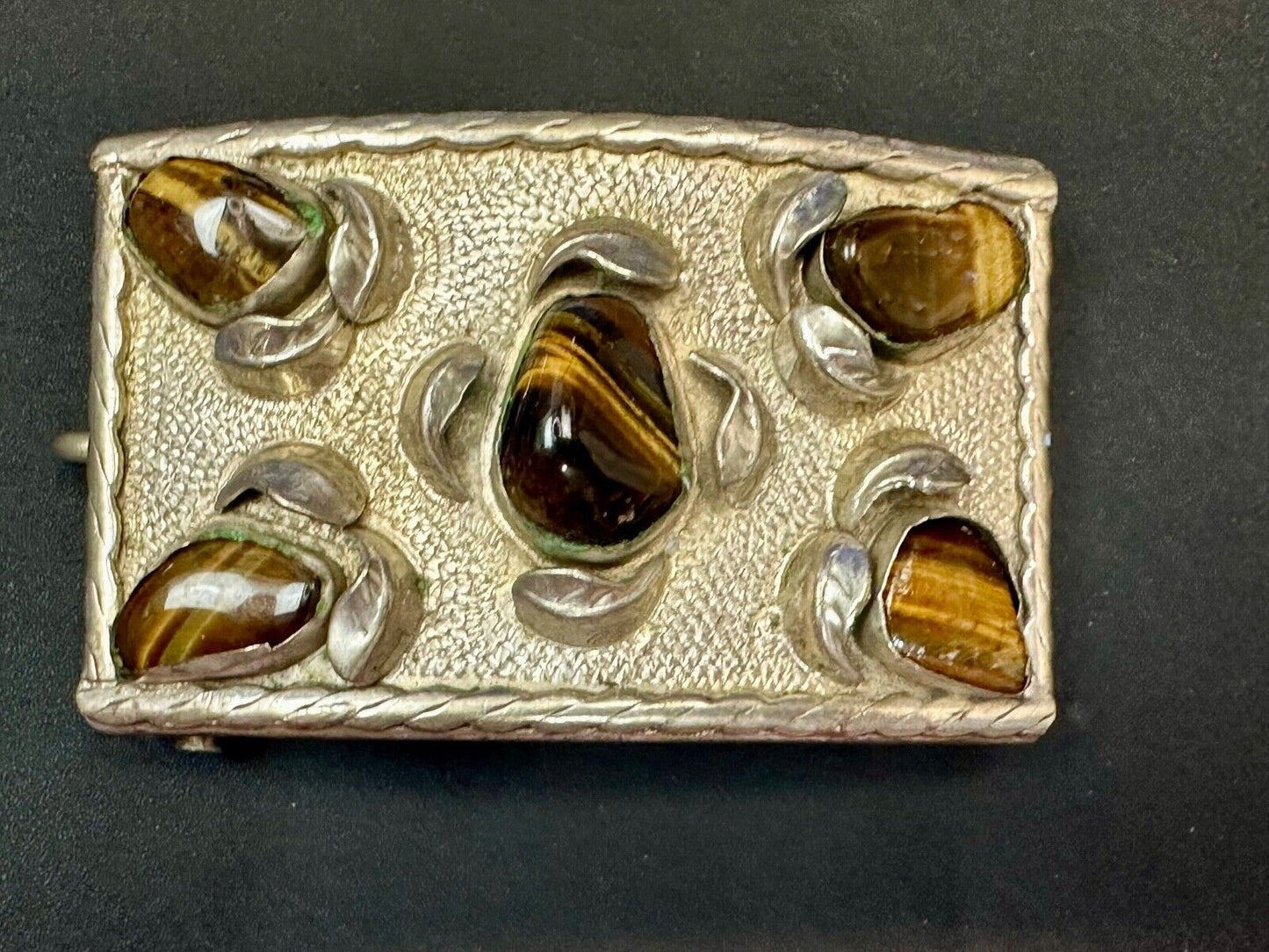 Tigerseye Gemstone Handmade Southwest Southwestern Vintage Alpaca Belt Buckle