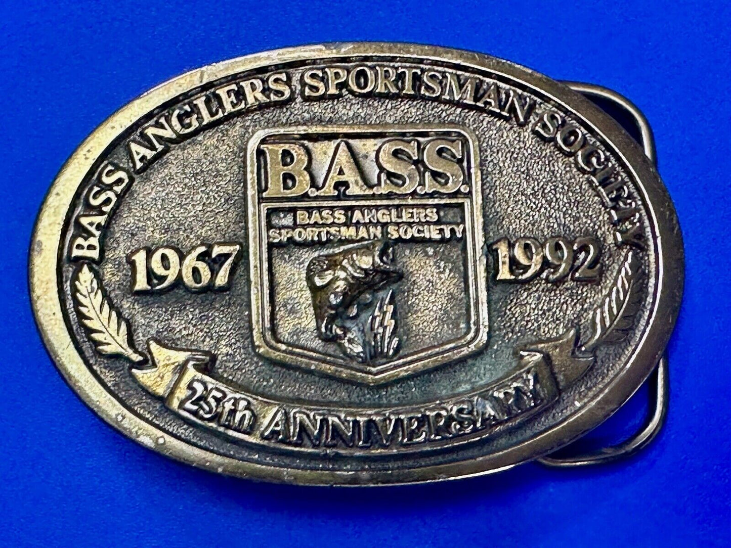 1992 BASS Bass Anglers Sportsman Society Fishing 25th Anniversary belt buckle