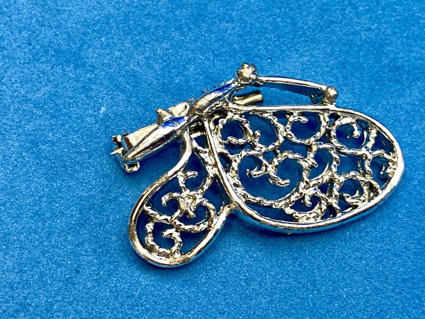 Vintage Butterfly Brooch Pin Closed Wing Silver Tone