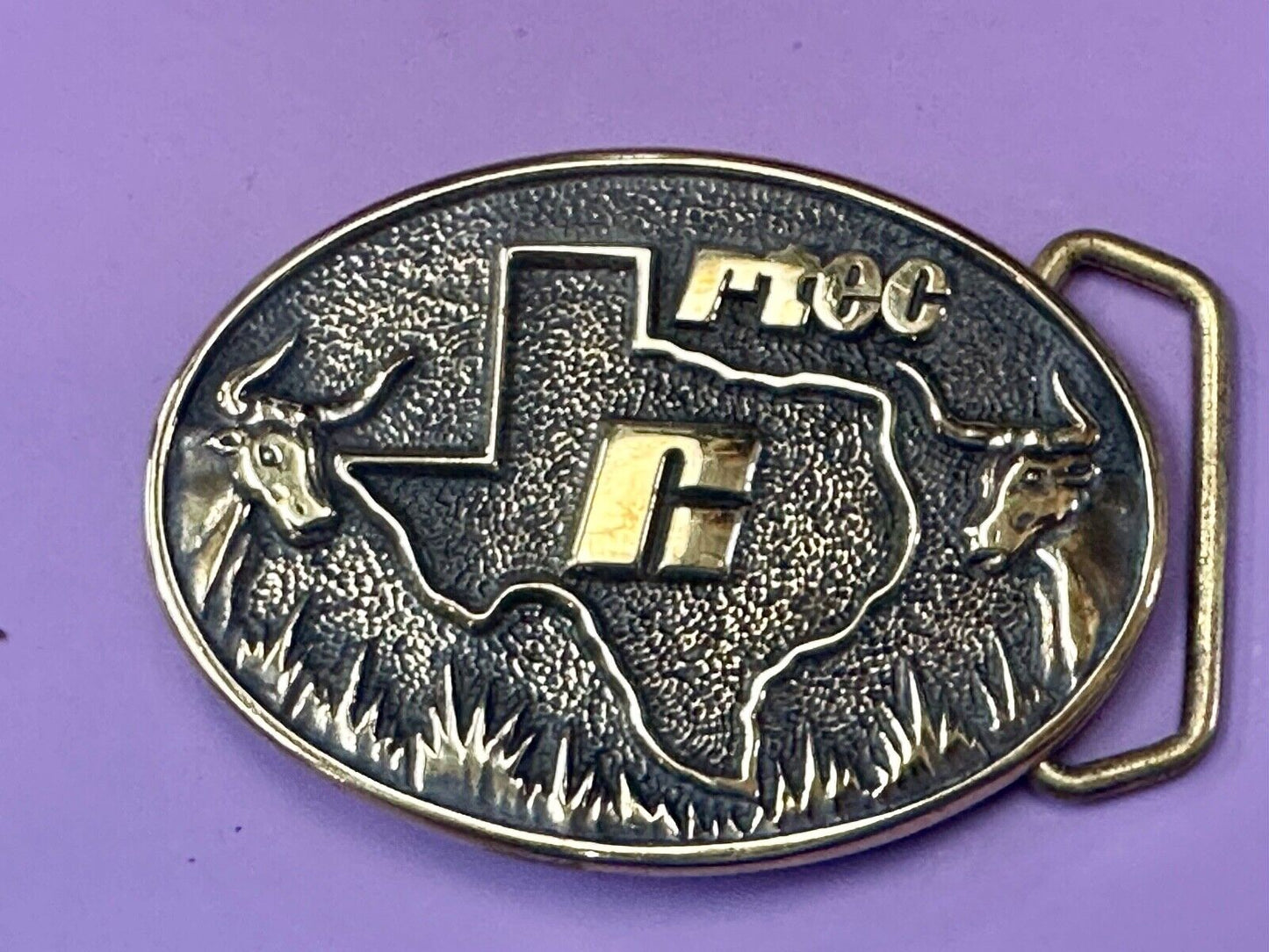 Texas RTEC Cattle Longhorn Cow Brass BTS Cowboy Western vintage belt buckle