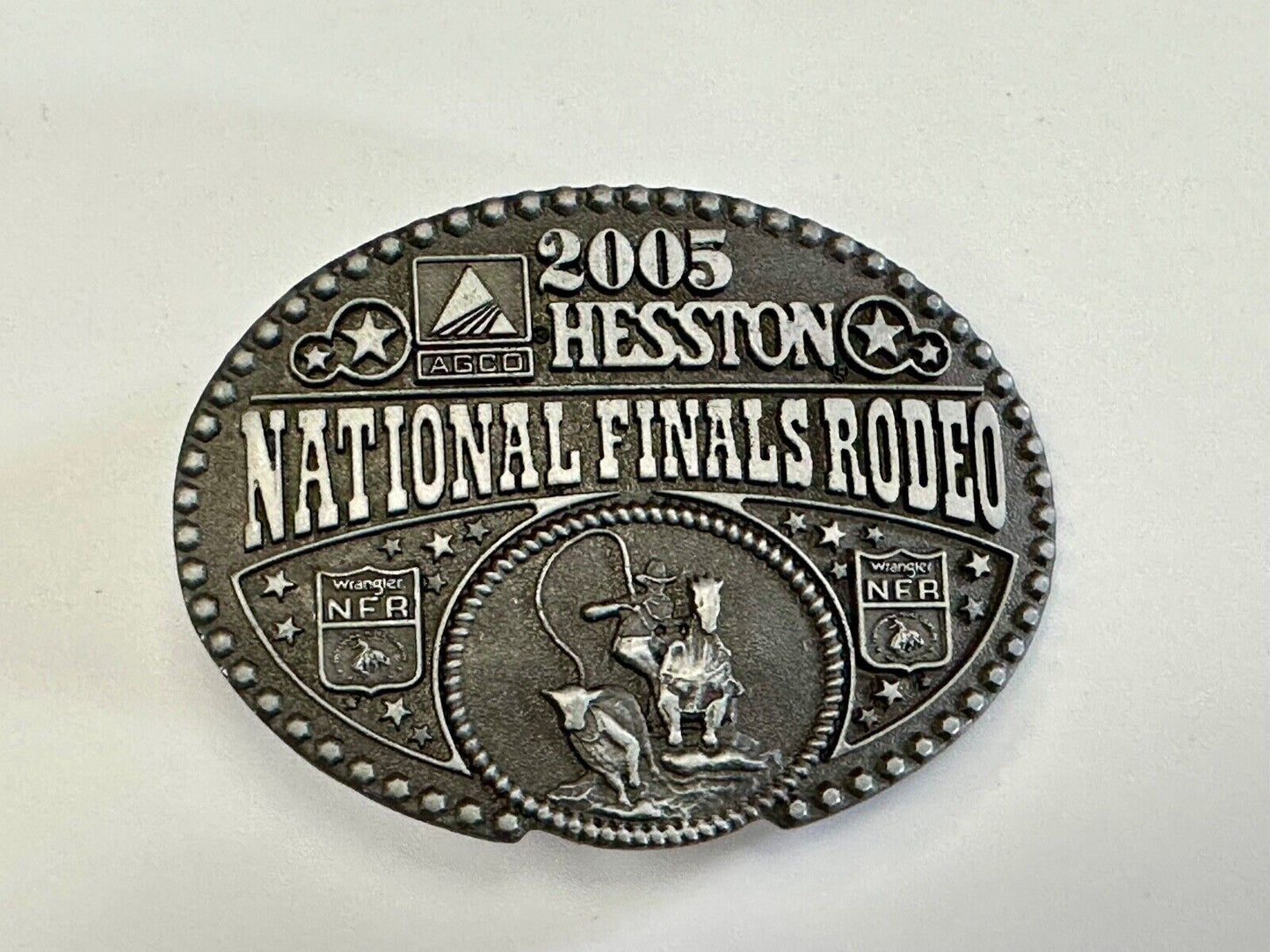 2005 youth Sized Hesston National Finals Rodeo Bull Riding Cowboys belt buckle