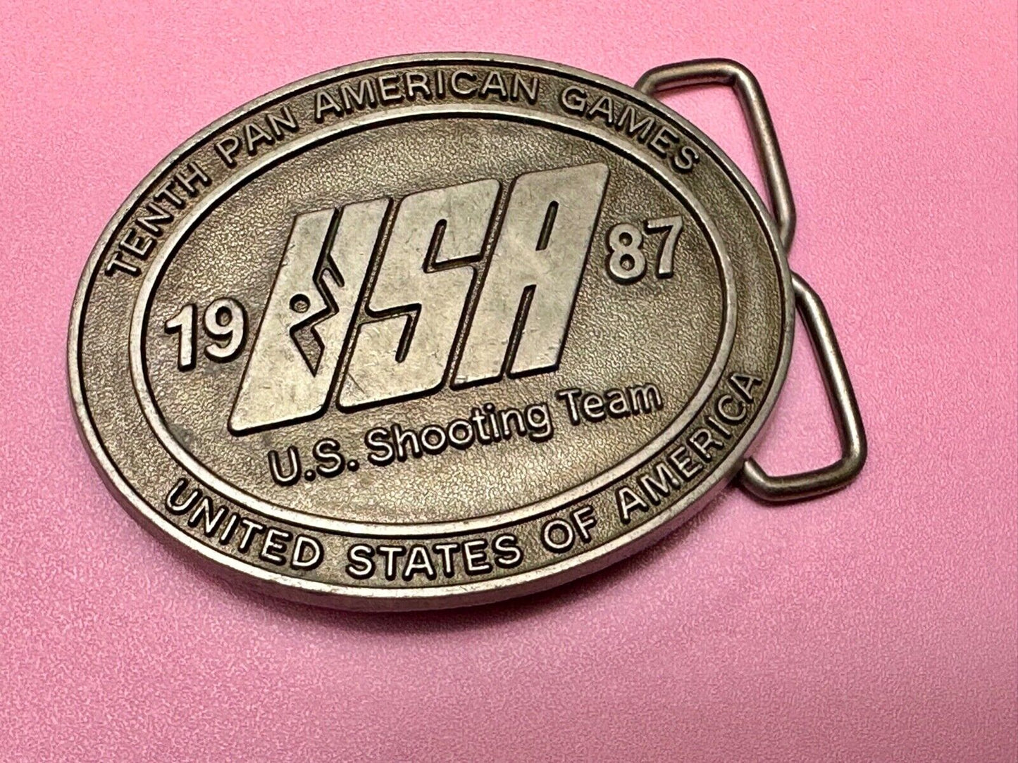 1987 US olympic shooting team olympics 10th Pan Am Games belt buckle