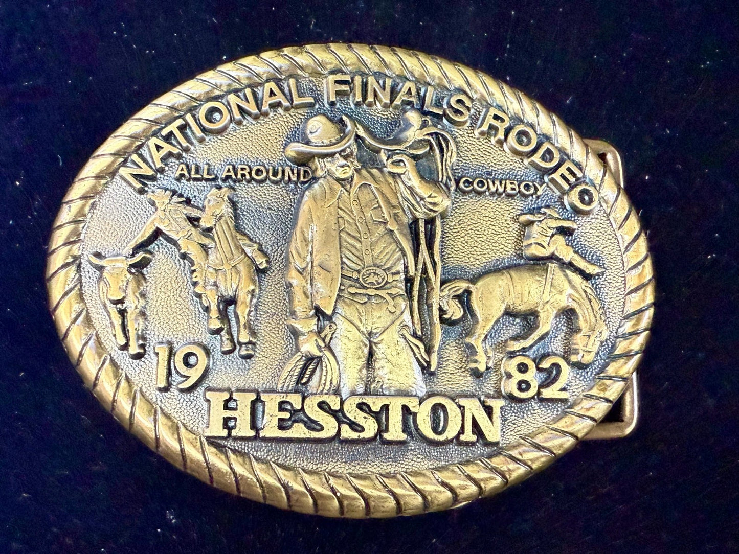 1982 Hesston NFR National Finals Rodeo All Around Cowboy Vintage Belt Buckle