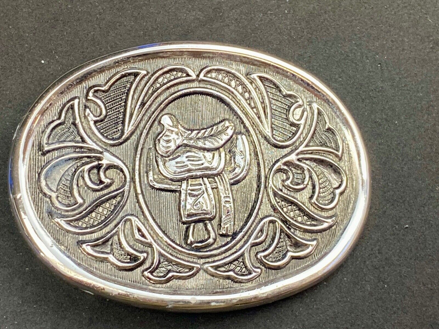 Avon Silver Color Belt Buckle W/Horse Saddle Design Cowboy Western Rodeo