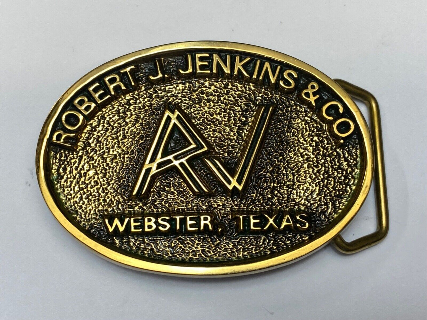 Vintage 1983 Robert Jenkins and co Webster Tx solid brass belt buckle by BTS