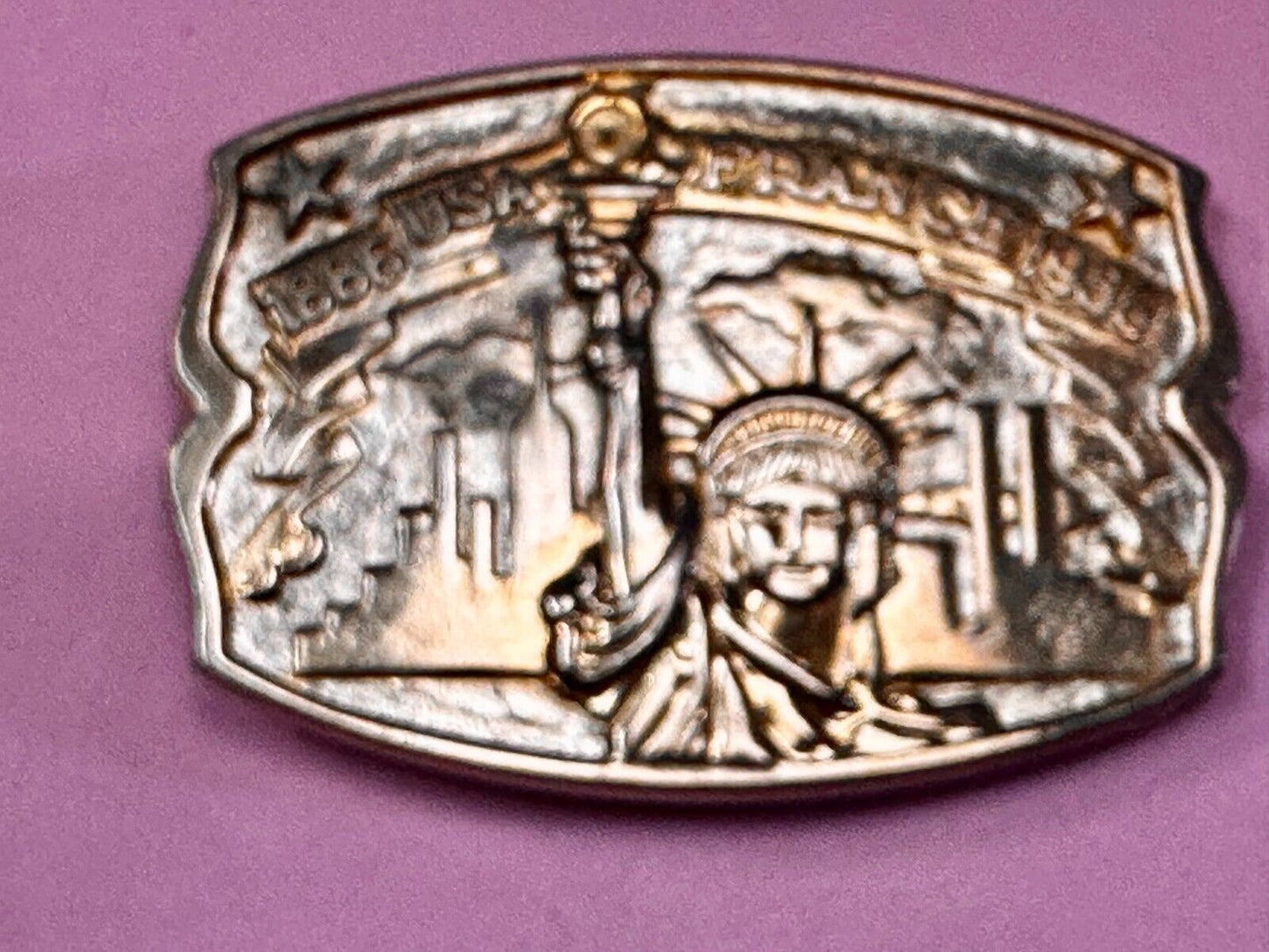 USA France Lady Liberty Statue Commemorative two tone Hammond Mint Belt Buckle