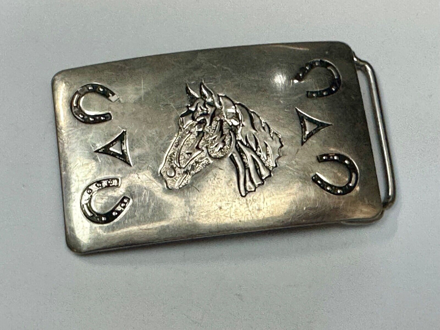 Vintage Chambers Horse Head - Engraved Horseshoe Southwestern Vibe Belt Buckle