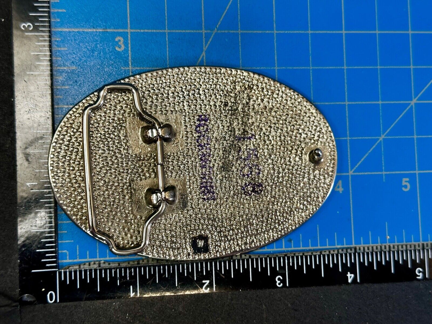 Vintage etched Figure 8 pattern on two tone Black & Silver Belt Buckle