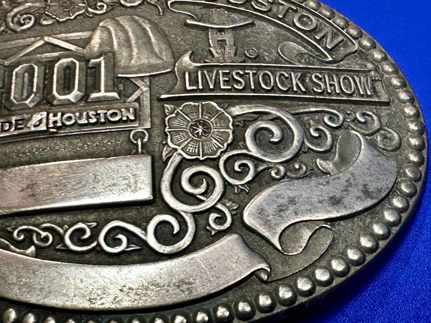 2001 Houston Rodeo & Livestock Show Texas Blank Trophy Ribbon Belt Buckle
