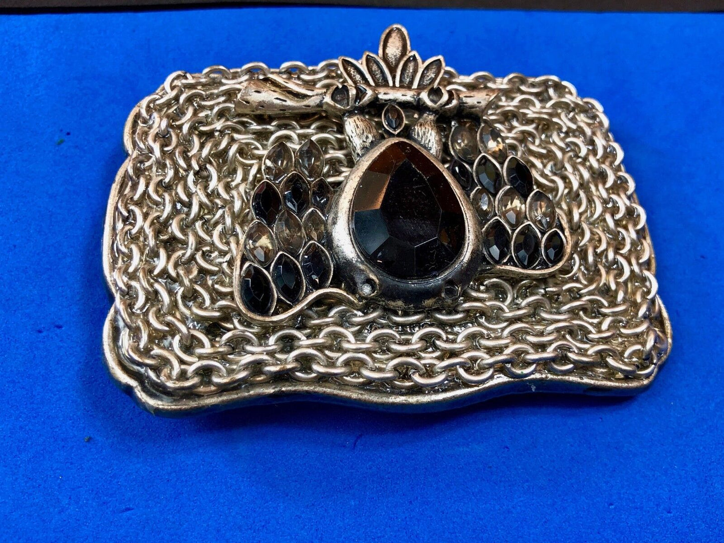 Black gray rhinestone large raised metal Western Belt Buckle