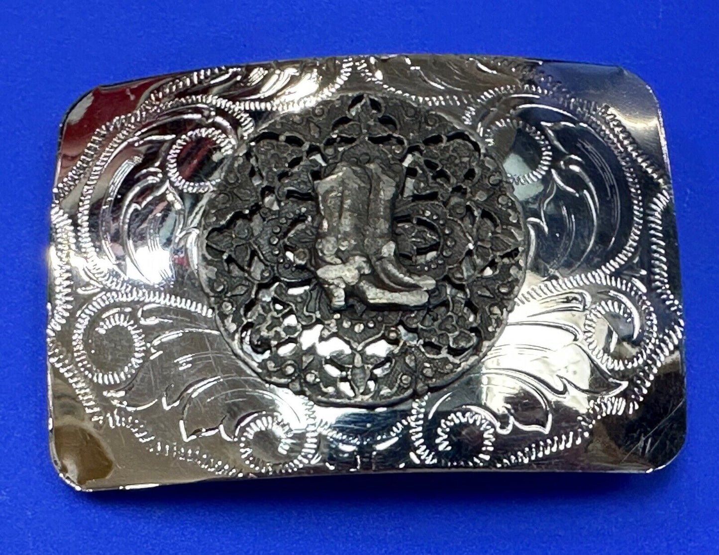 Vintage Cowboy Boots western flower swirl design belt buckle