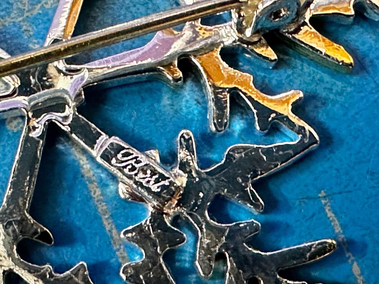 Beautiful Snowflake Cutout Silver Gold Tone Brooch Pin Signed by Best