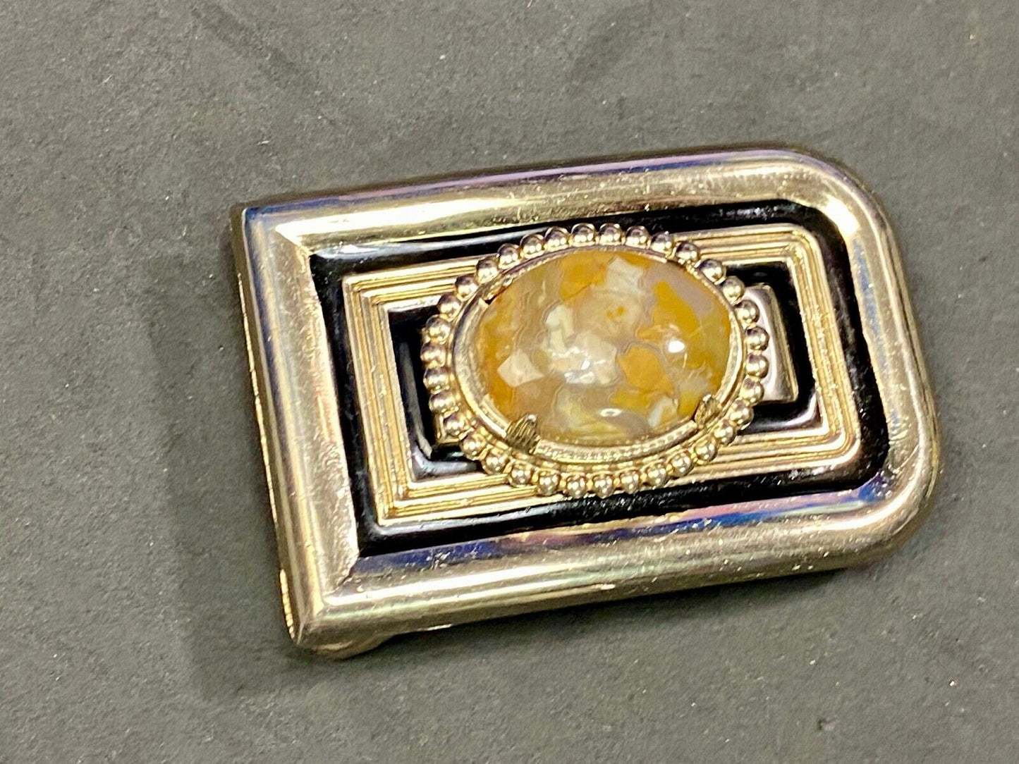 Vintage Cab Cabochon Stone Centerpiece On Small Gold Tone Belt Buckle