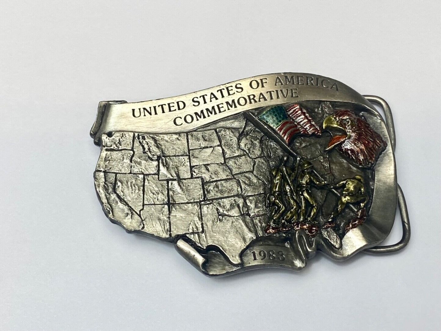 1983 United States of America commemorative flag eagle - map shaped belt buckle