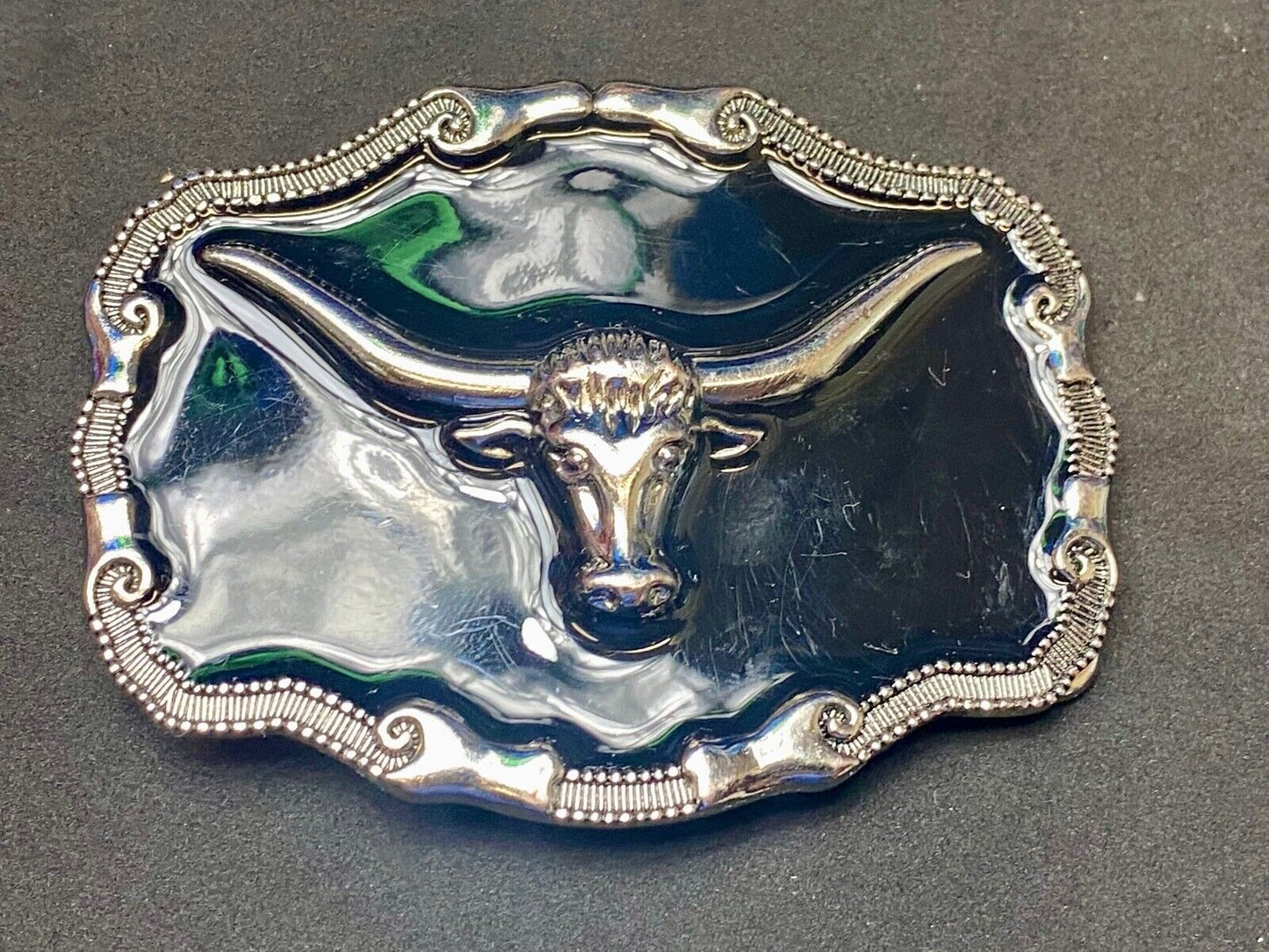 Black And Silver Color Texas Longhorn Western Framed Belt Buckle