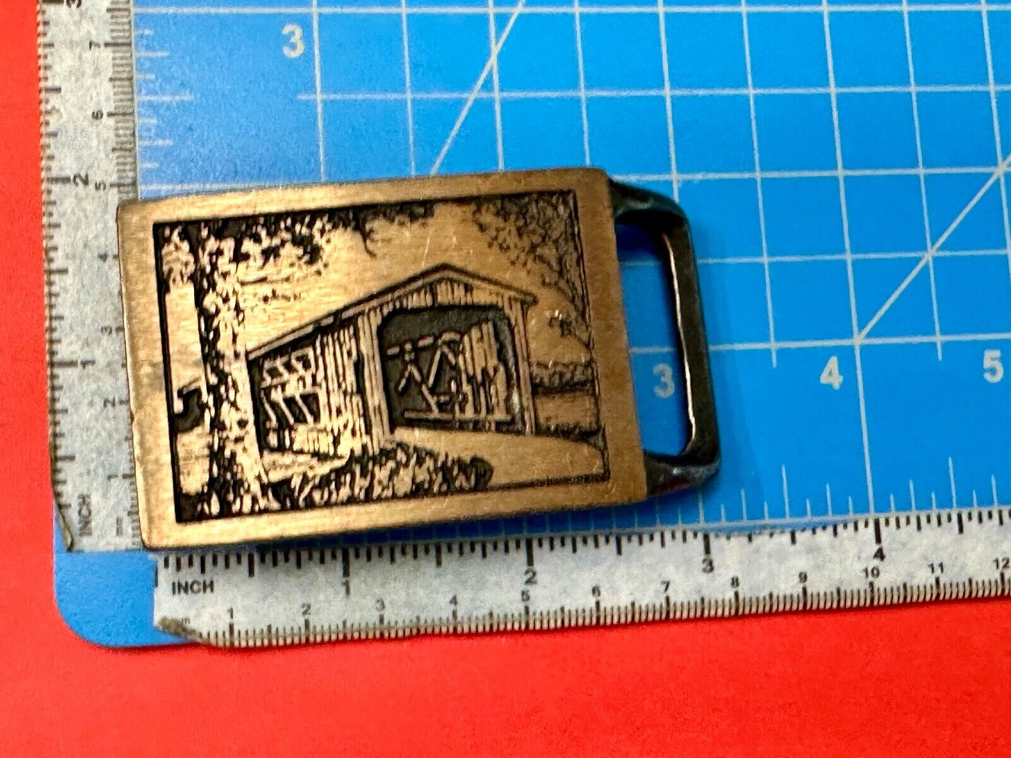 Tech Ether Guild Langley Bridge Covered Bridges Hippie Solid Brass belt buckle