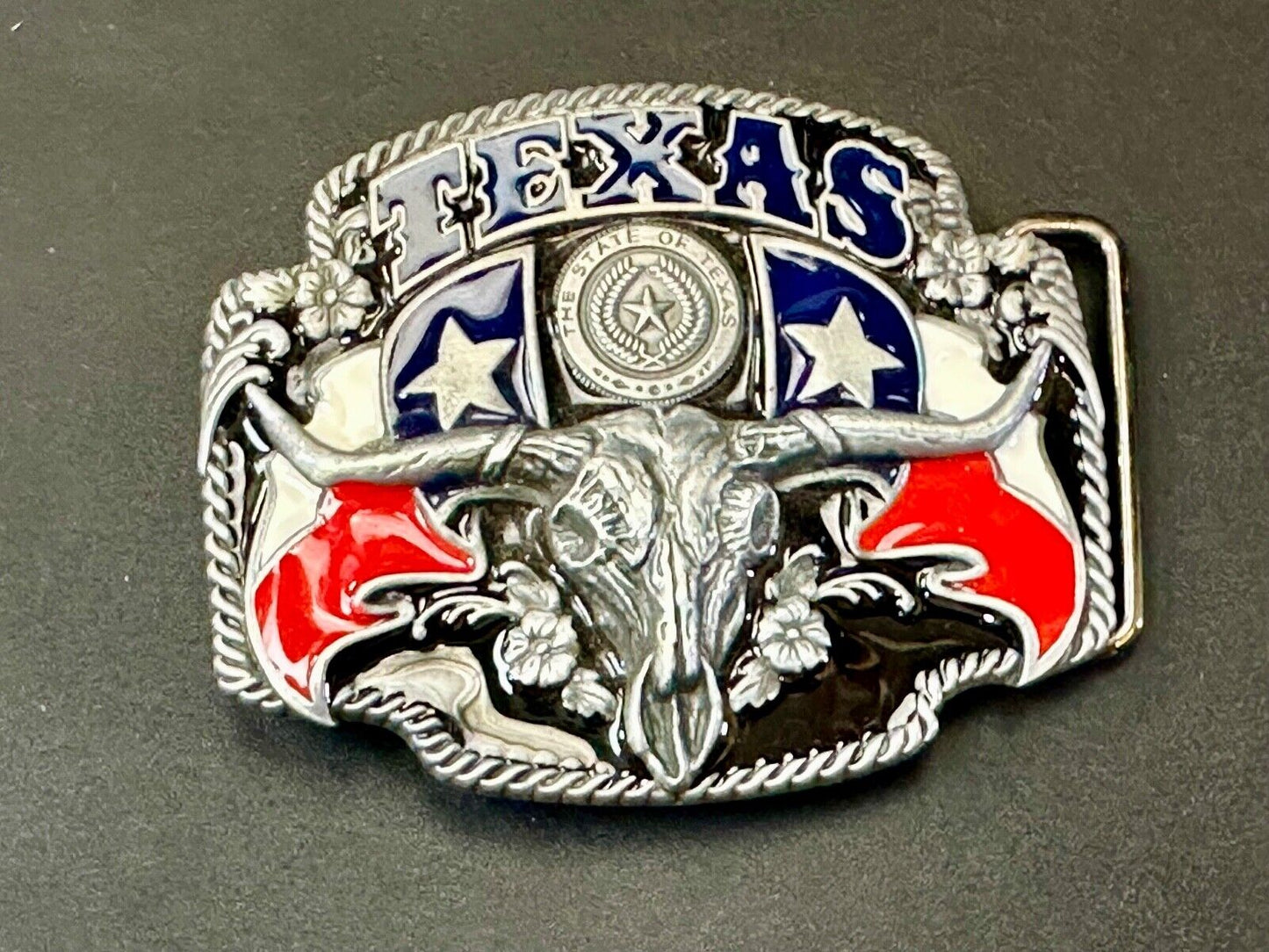 Texas longhorn - Raised dimensional everything tx belt buckle - Star Flag Rodeo