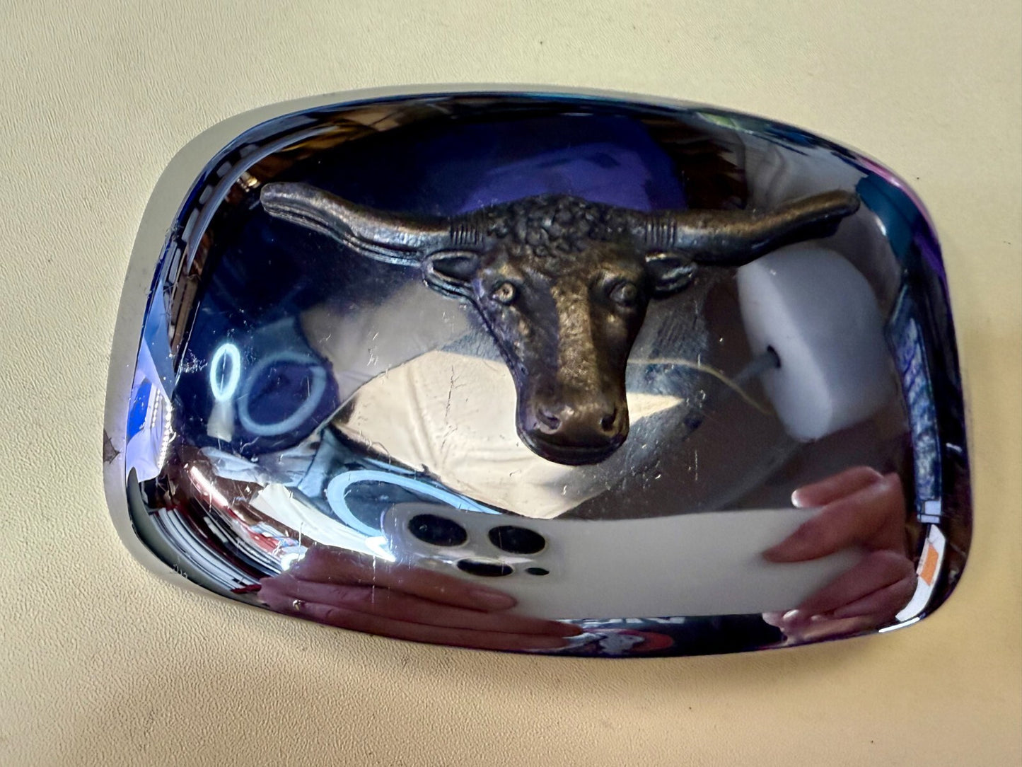Vintage Chambers Texas Longhorn Two Tone HIGHLY REFLECTIVE Beveled Belt Buckle