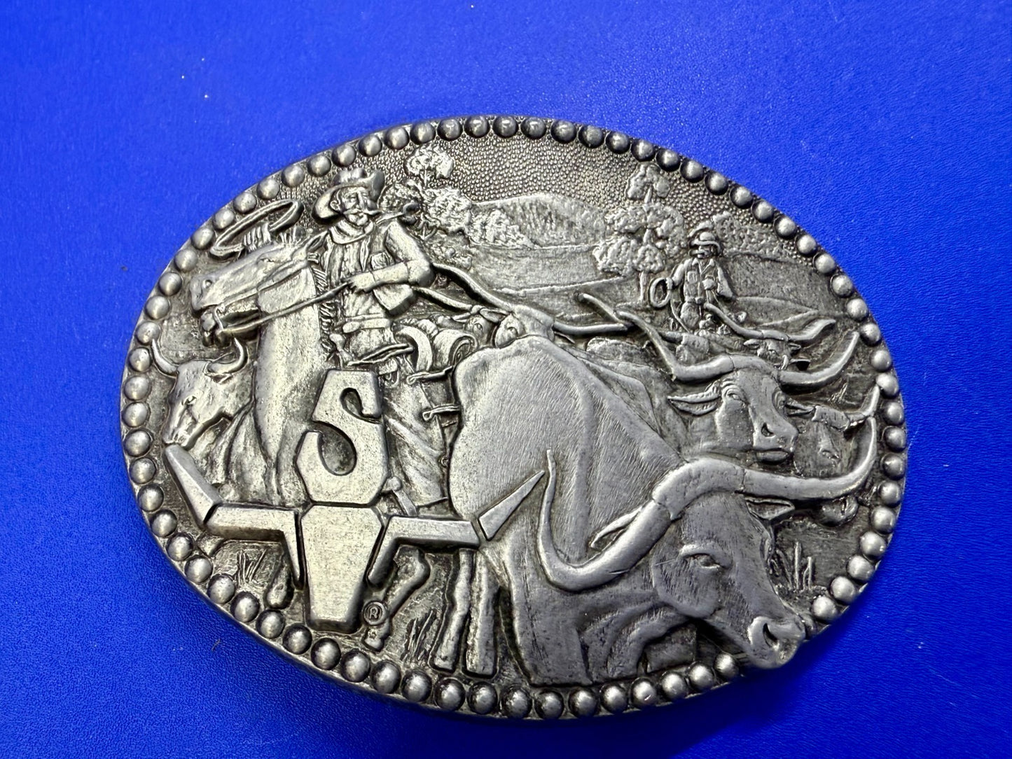Vintage Cowboy Cattle Drive Belt Buckle 3.75" X 2.75" Pewter Zee Series by ADM