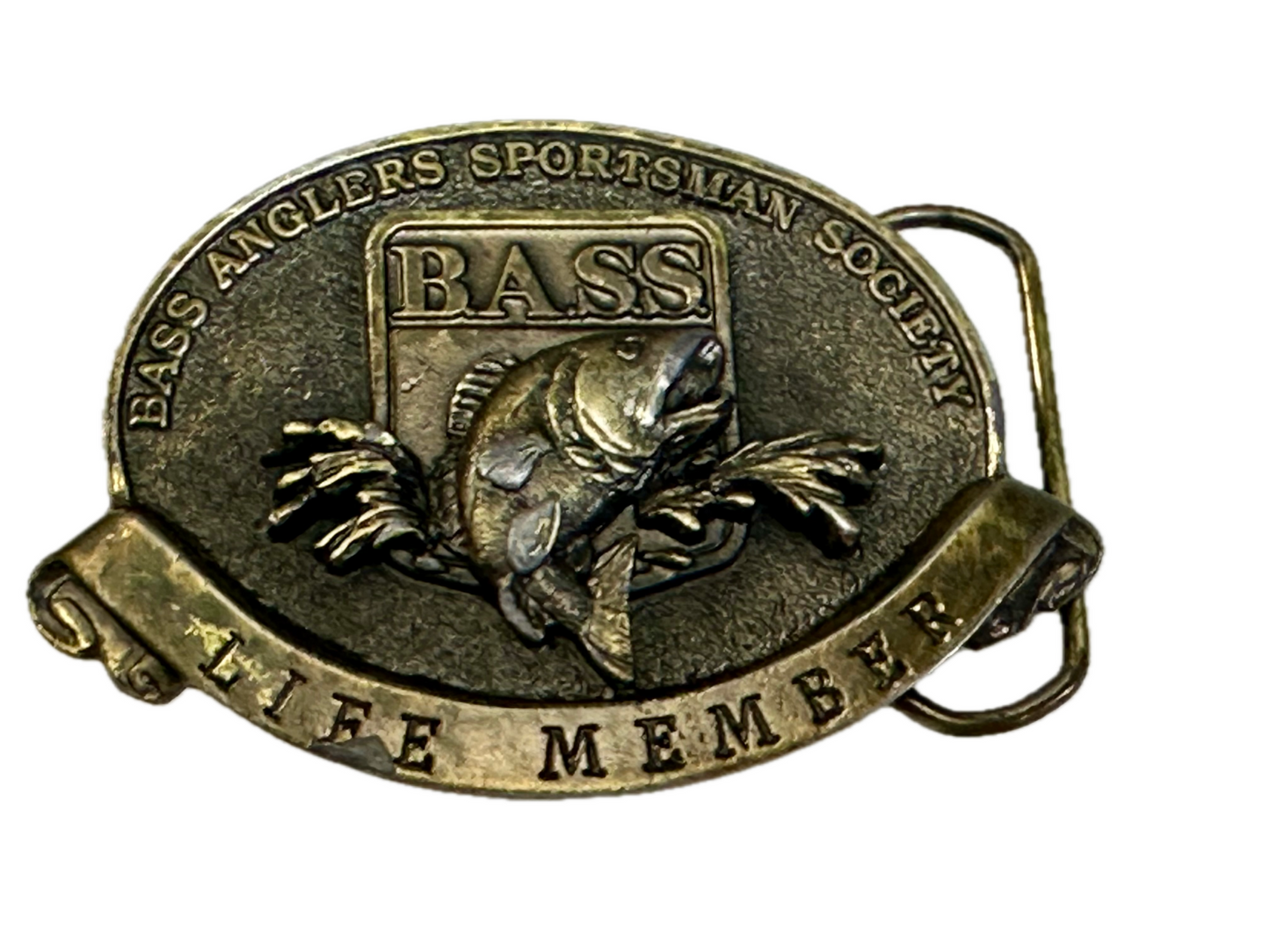 BASS Anglers Sportsman Society LIFE MEMBER Brass Tone Great American Belt Buckle