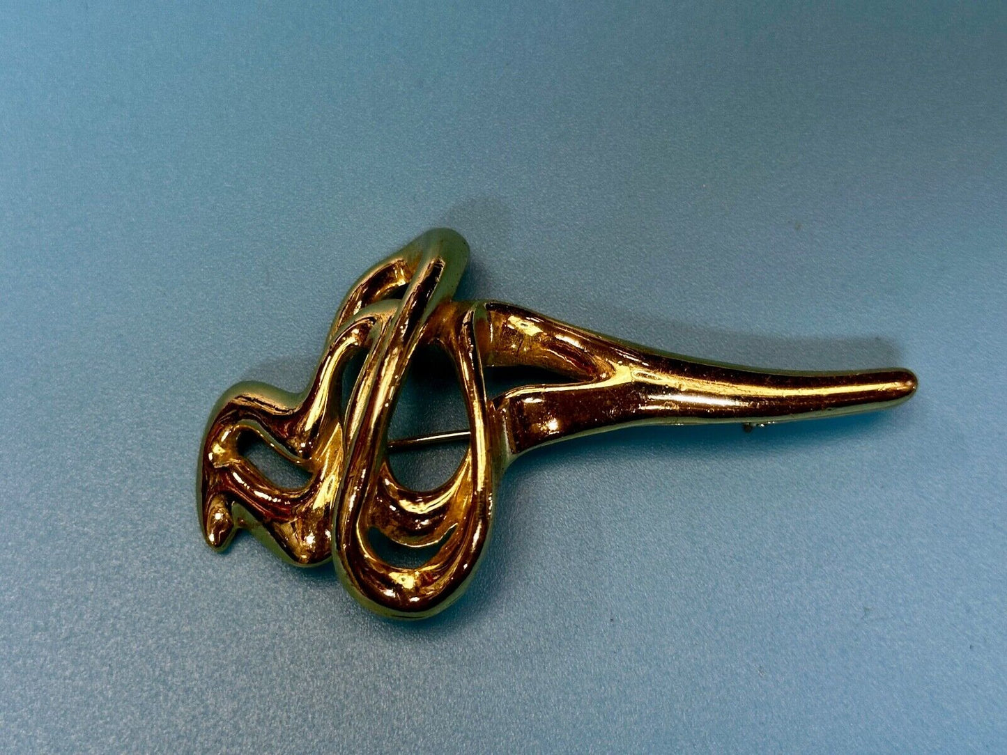 Swirl Abstract Unique Gold Tone Large 3" Vintage Brooch Pin Signed AJC