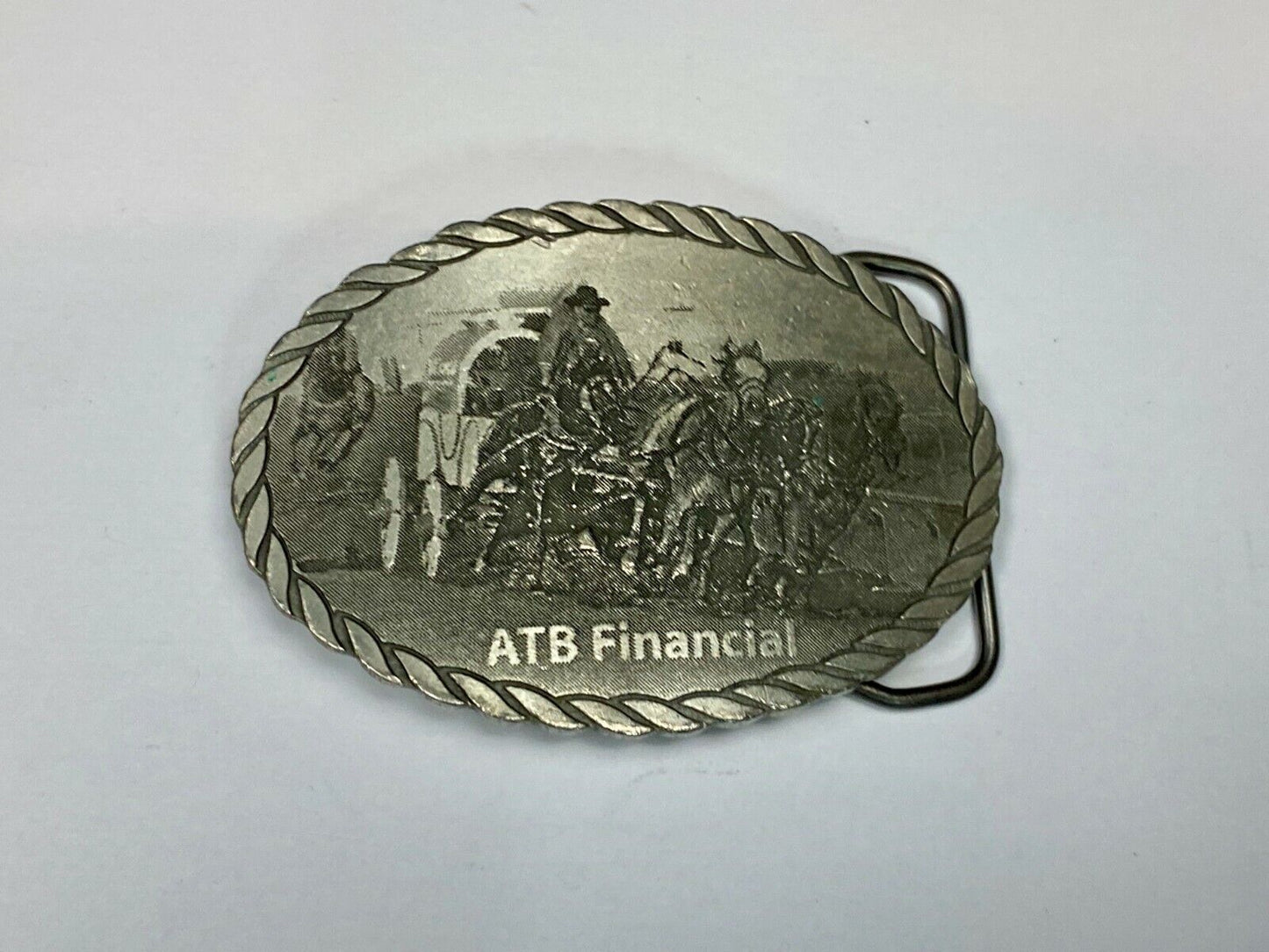 Vintage Atb Financial Western Belt Buckle With Rope Boarder