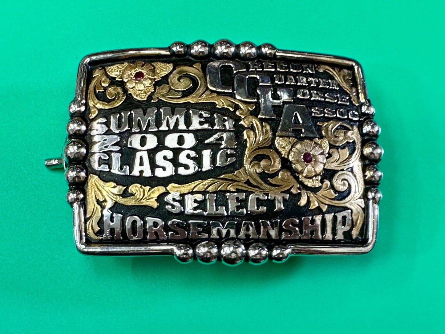 2004 Classic Select horsemanship CQHA Trophy belt buckle by Bob Berg