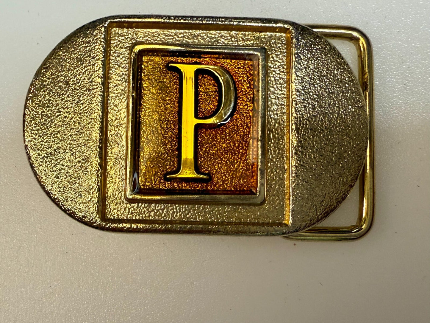 Vintage Custom Initial Letter P Two Tone Lee N.Y Small Belt Buckle
