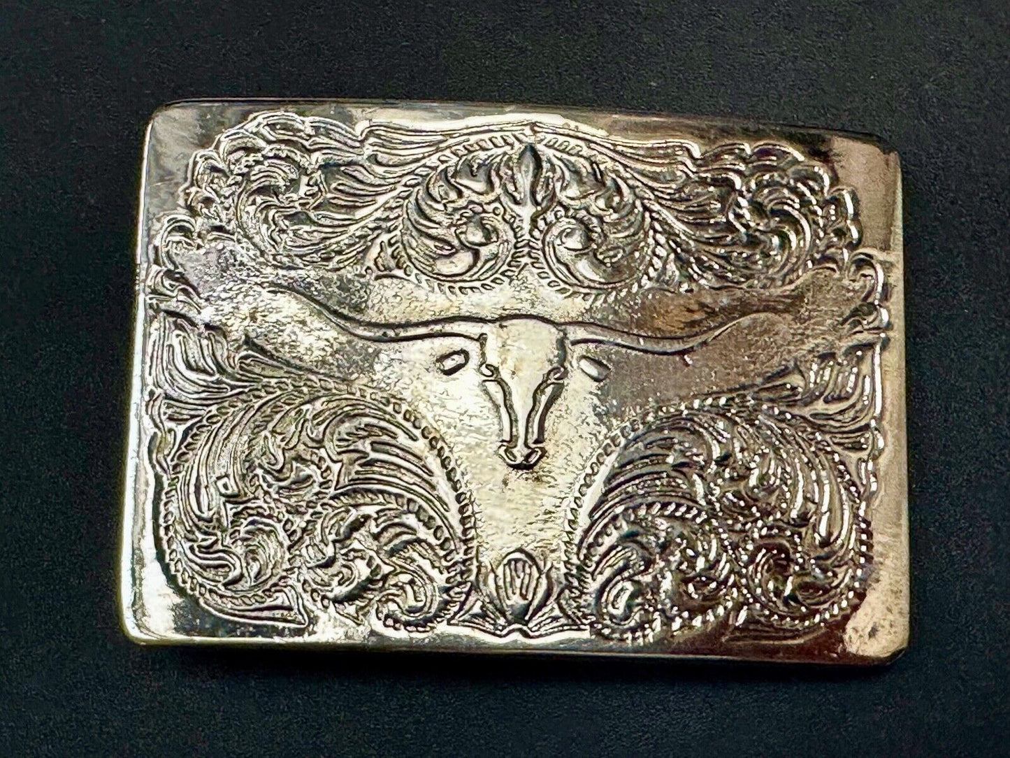 Vintage longhorn cow steer western flower swirl design belt buckle