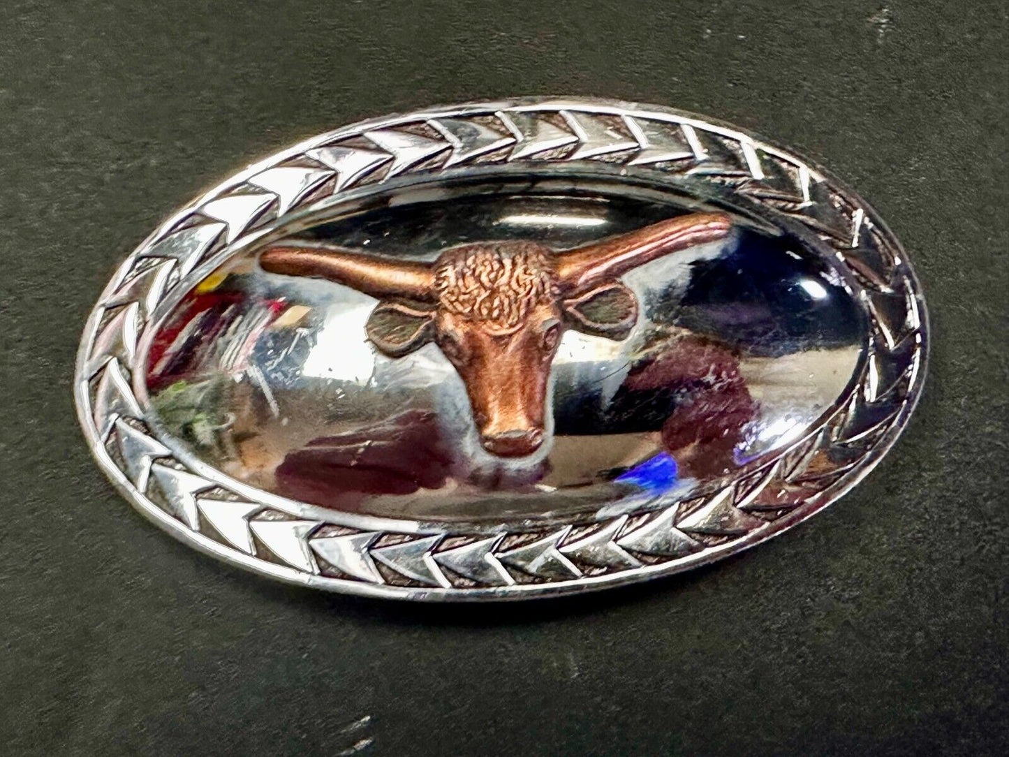 Texas Longhorn Steer Vintage Wide Oval Cowgirls Cowboys Two Tone Belt Buckle