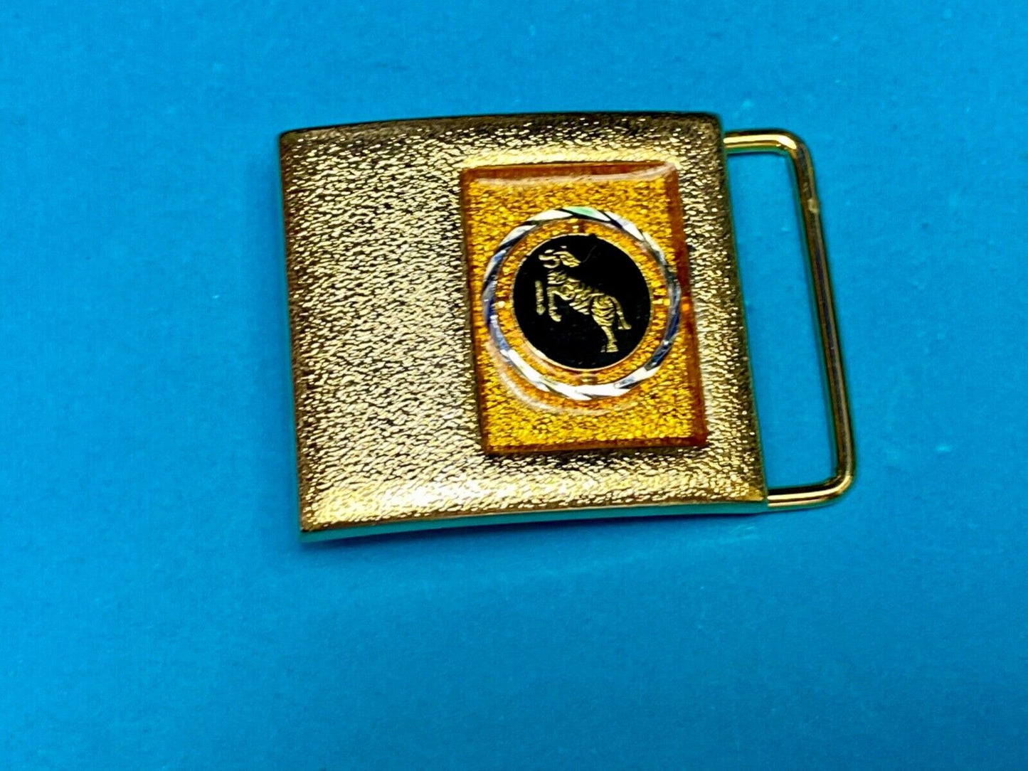 Vintage Lee Black Gold Enamel Zodiac Sign Astrology Aries? Belt Buckle
