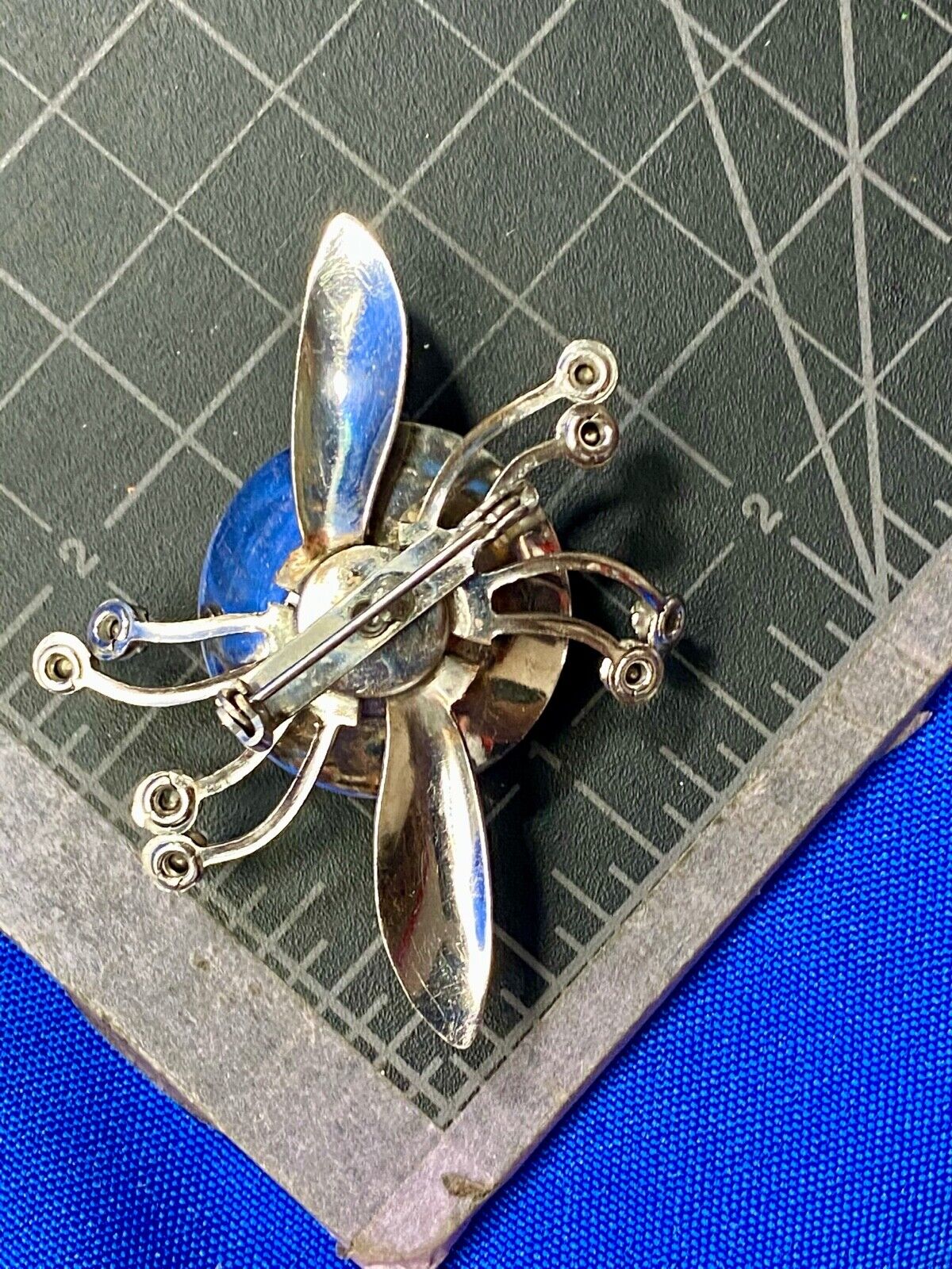 Unique Vintage Flower Brooch Lapel Pin Silver Tone Rhinestones