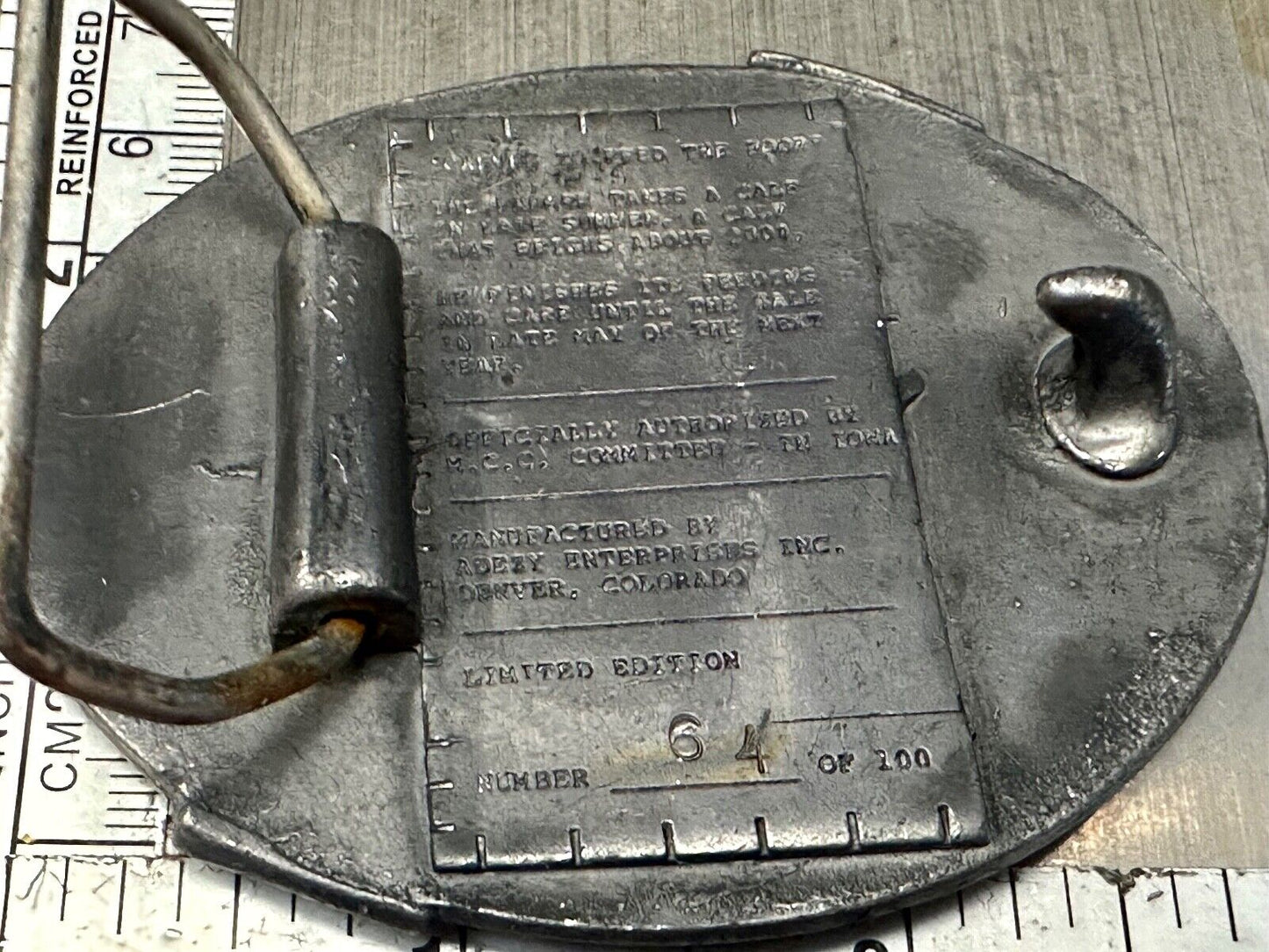 1990 Iowa MCC rebuff sale- Feed Calf to feed the poor belt buckle