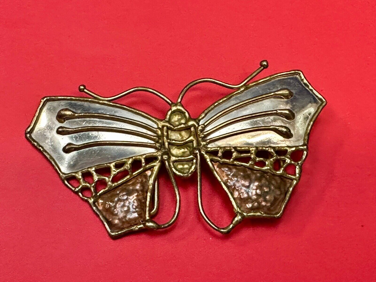 Vintage BUTTERFLY - Mixed metal ( India style ) cutout figural belt buckle