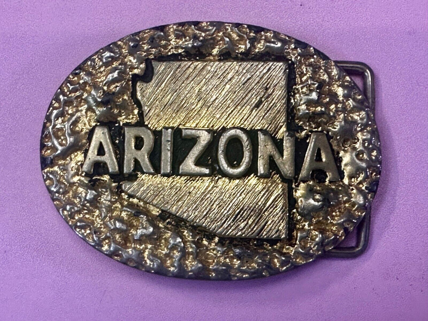 ARIZONA State Map Gold Nugget Panning Themed Metal Vintage Belt Buckle