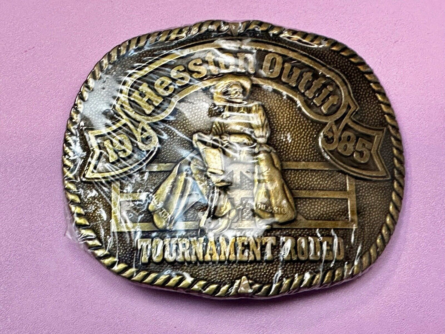 1985 Hesston Outlet Tournament RODEO NFR Vintage Commemorative NOS Belt Buckle