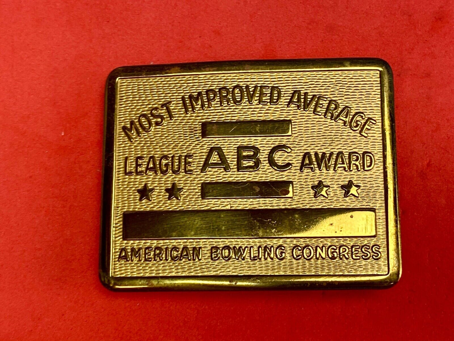 Vintage ABC American Bowling Congress League Award gold tone belt buckle