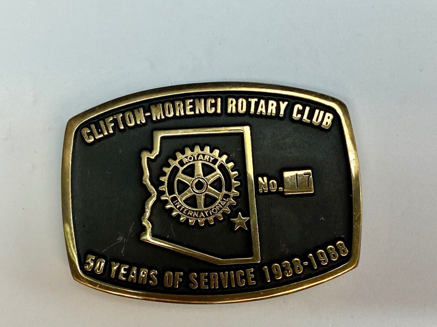 Vintage Clifton Morenci Rotary Club 50 years of service celebration belt buckle