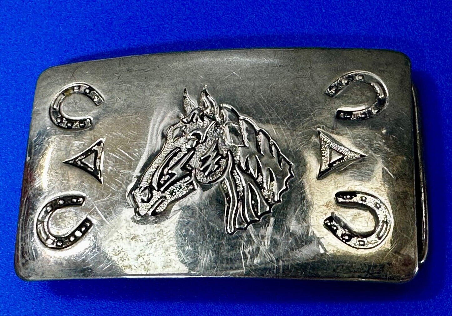 Vintage Chambers Horse Head with Horseshoes Vintage Southwestern Belt Buckle