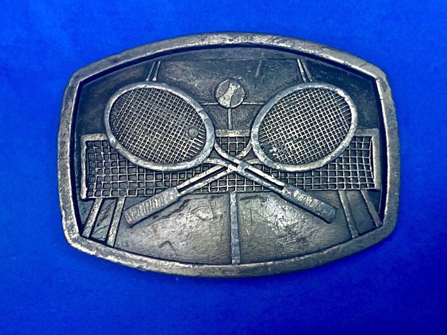 Vintage 1977 Tennis Sport Racquet Racket Court Net Tennis Ball Belt Buckle