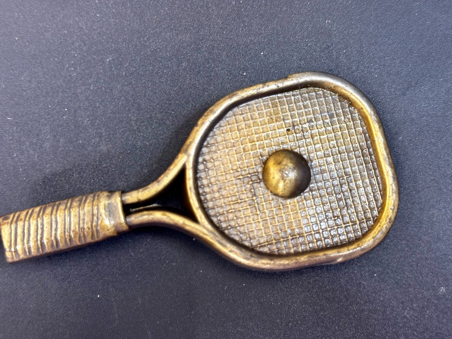 Tennis Racquet & Ball Figural Cutout Sports Game Brass Tone Vintage Belt Buckle